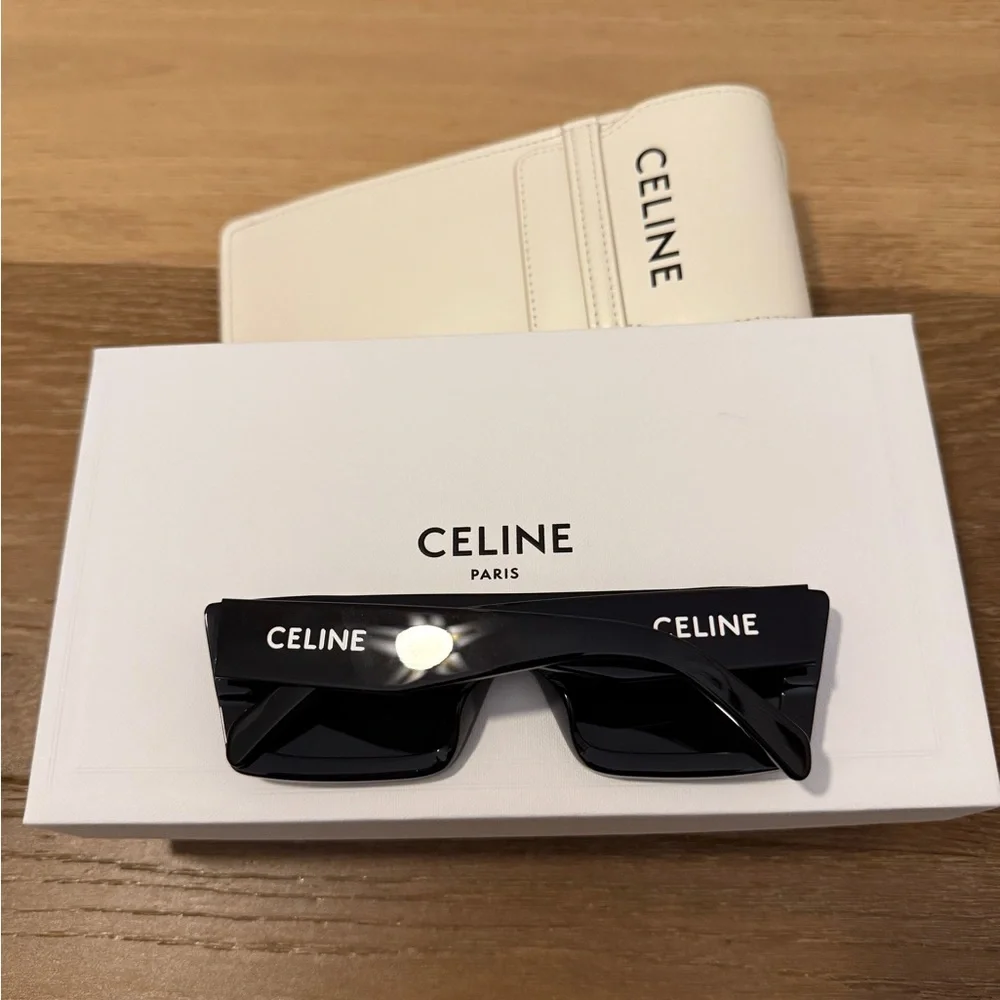 Celine Glossy Black Rectangular Sunglasses